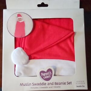 Parent's Choice Red Muslin Swaddle and Beanie Set Choose One